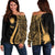 Nauru Women's Off Shoulder Sweater - Gold Polynesian Tentacle Tribal Pattern Gold - Polynesian Pride