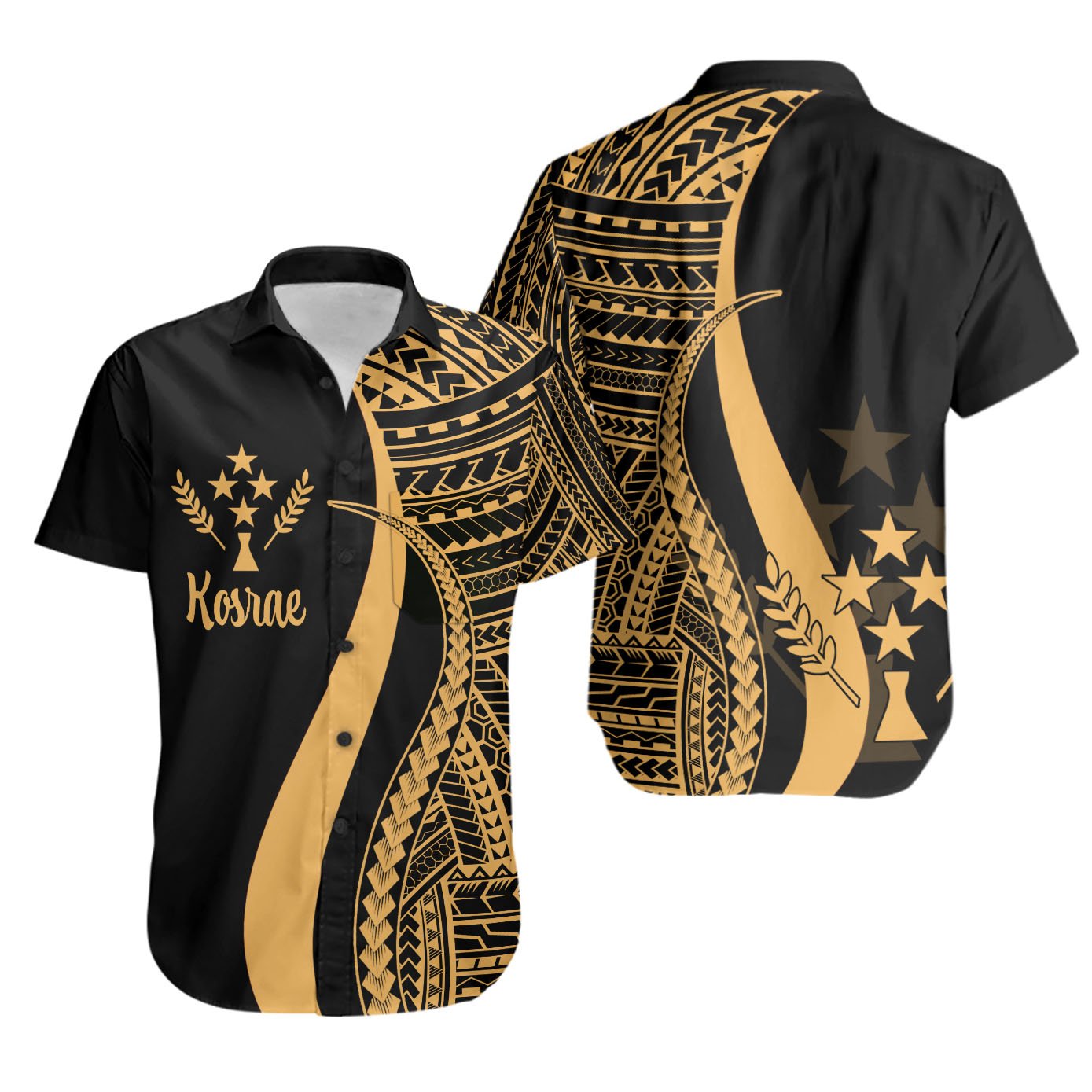 Kosrae Short Sleeve Shirts - Gold Polynesian Tentacle Tribal Pattern Unisex Gold - Polynesian Pride