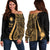 Marshall Islands Women's Off Shoulder Sweater - Gold Polynesian Tentacle Tribal Pattern Gold - Polynesian Pride