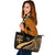 Fiji Large Leather Tote Bag - Gold Polynesian Tentacle Tribal Pattern Gold - Polynesian Pride