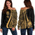 Federated States of Micronesia Women's Off Shoulder Sweater - Gold Polynesian Tentacle Tribal Pattern Gold - Polynesian Pride