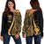 Hawaii Women's Off Shoulder Sweater - Gold Polynesian Tentacle Tribal Pattern Gold - Polynesian Pride