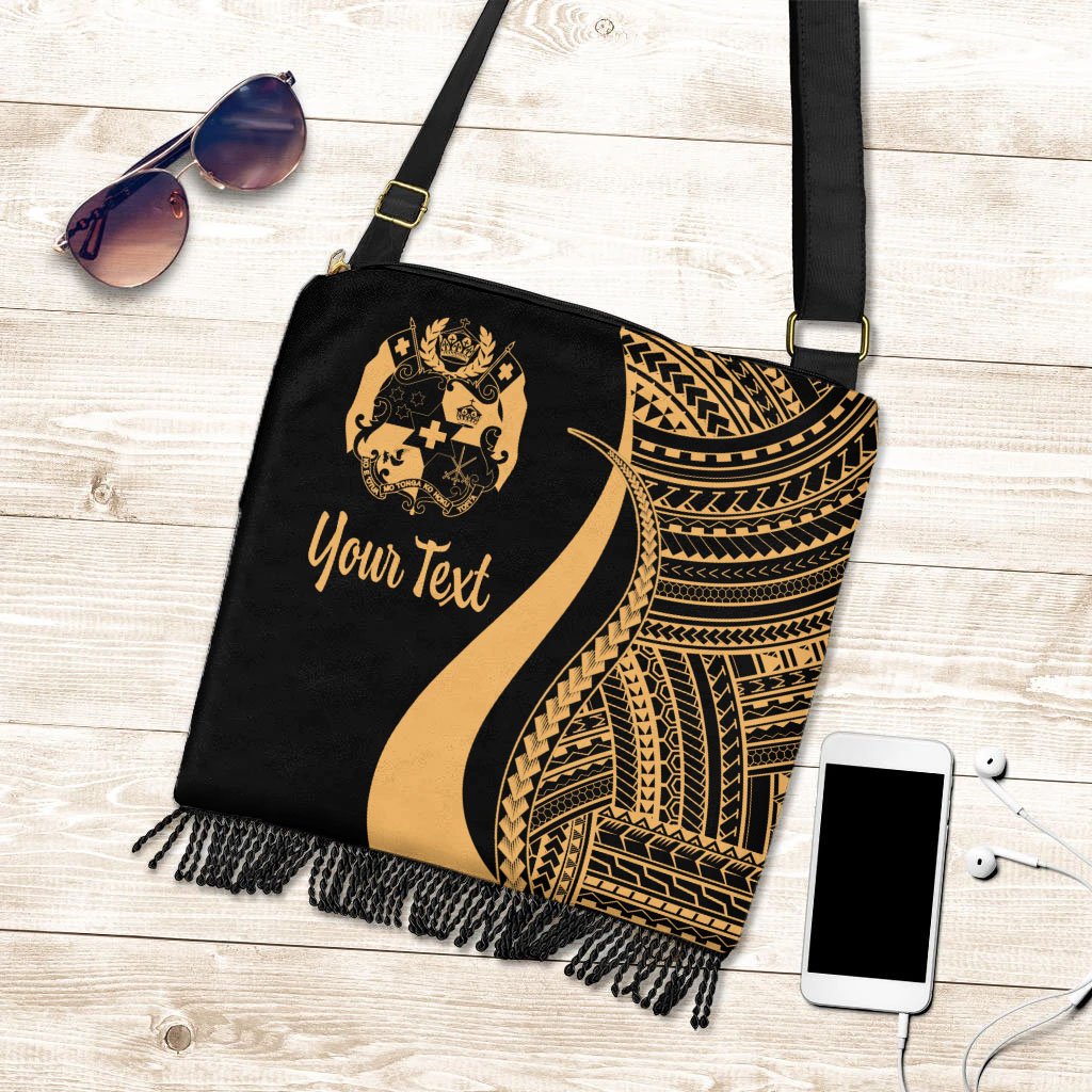 Tonga Custom Personalised Boho Handbag - Gold Polynesian Tentacle Tribal Pattern Boho Handbag One Size Gold - Polynesian Pride