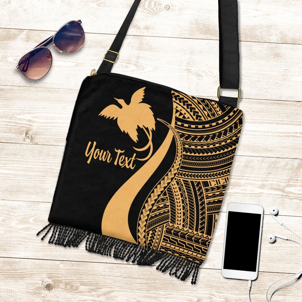 Papua New Guinea Custom Personalised Boho Handbag - Gold Polynesian Tentacle Tribal Pattern Boho Handbag One Size Gold - Polynesian Pride