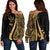 Kosrae Women's Off Shoulder Sweater - Gold Polynesian Tentacle Tribal Pattern Gold - Polynesian Pride