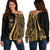 Marshall Islands Women's Off Shoulder Sweater - Gold Polynesian Tentacle Tribal Pattern Crest Gold - Polynesian Pride