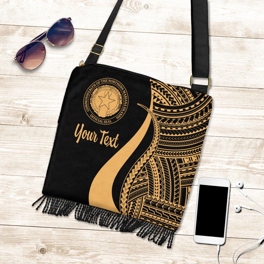 Northern Mariana Islands Custom Personalised Boho Handbag - Gold Polynesian Tentacle Tribal Pattern Boho Handbag One Size Gold - Polynesian Pride