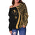 Yap Women's Off Shoulder Sweater - Gold Polynesian Tentacle Tribal Pattern - Polynesian Pride