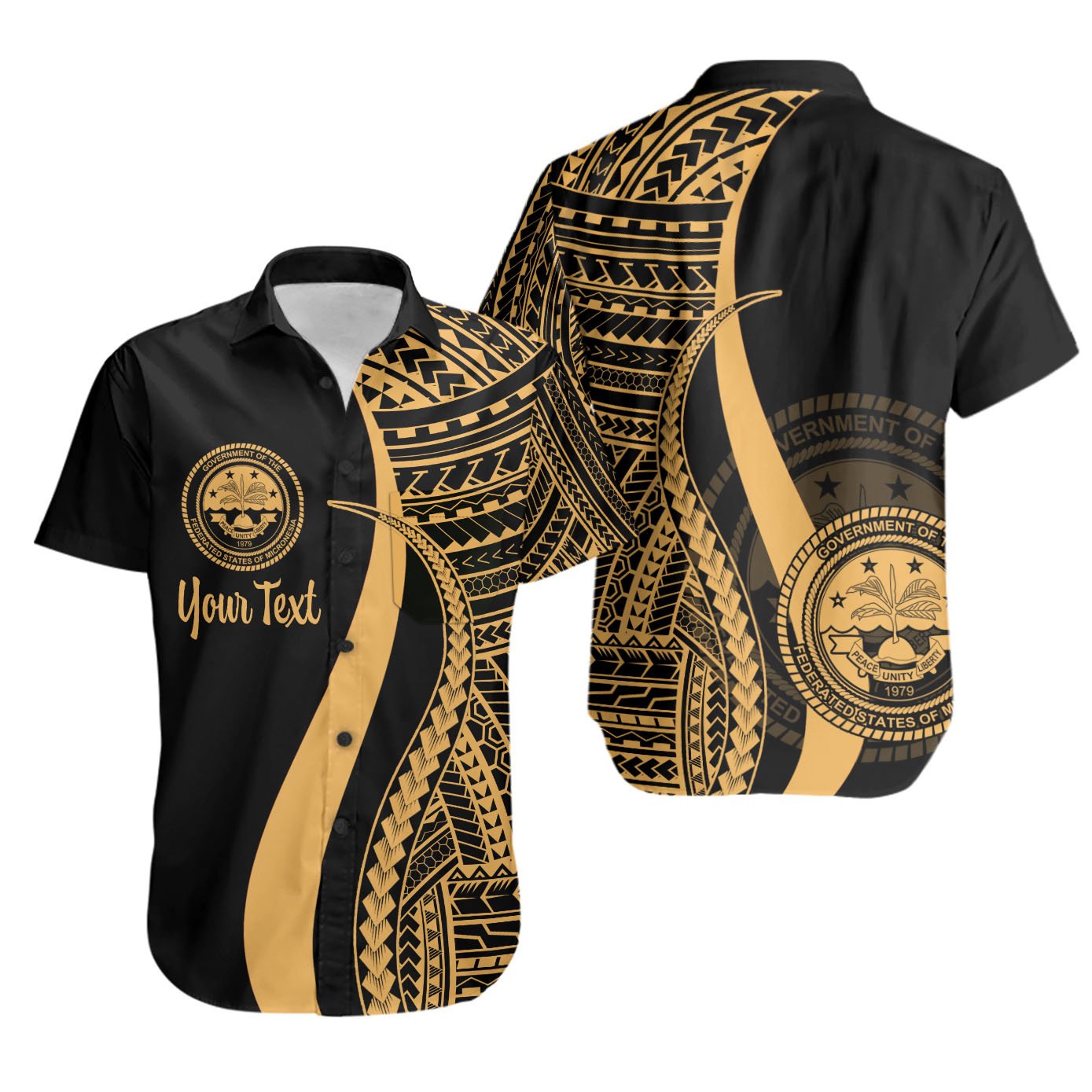 Federated States of Micronesia Custom Personalised Short Sleeve Shirts - Gold Polynesian Tentacle Tribal Pattern Unisex Gold - Polynesian Pride