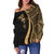 Fiji Women's Off Shoulder Sweater - Gold Polynesian Tentacle Tribal Pattern - Polynesian Pride