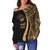 Marshall Islands Women's Off Shoulder Sweater - Gold Polynesian Tentacle Tribal Pattern Crest - Polynesian Pride