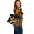 Pohnpei Large Leather Tote Bag - Gold Polynesian Tentacle Tribal Pattern - Polynesian Pride