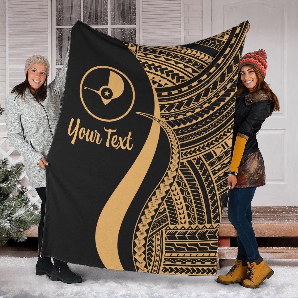 Yap Custom Personalised Premium Blanket - Gold Polynesian Tentacle Tribal Pattern White - Polynesian Pride