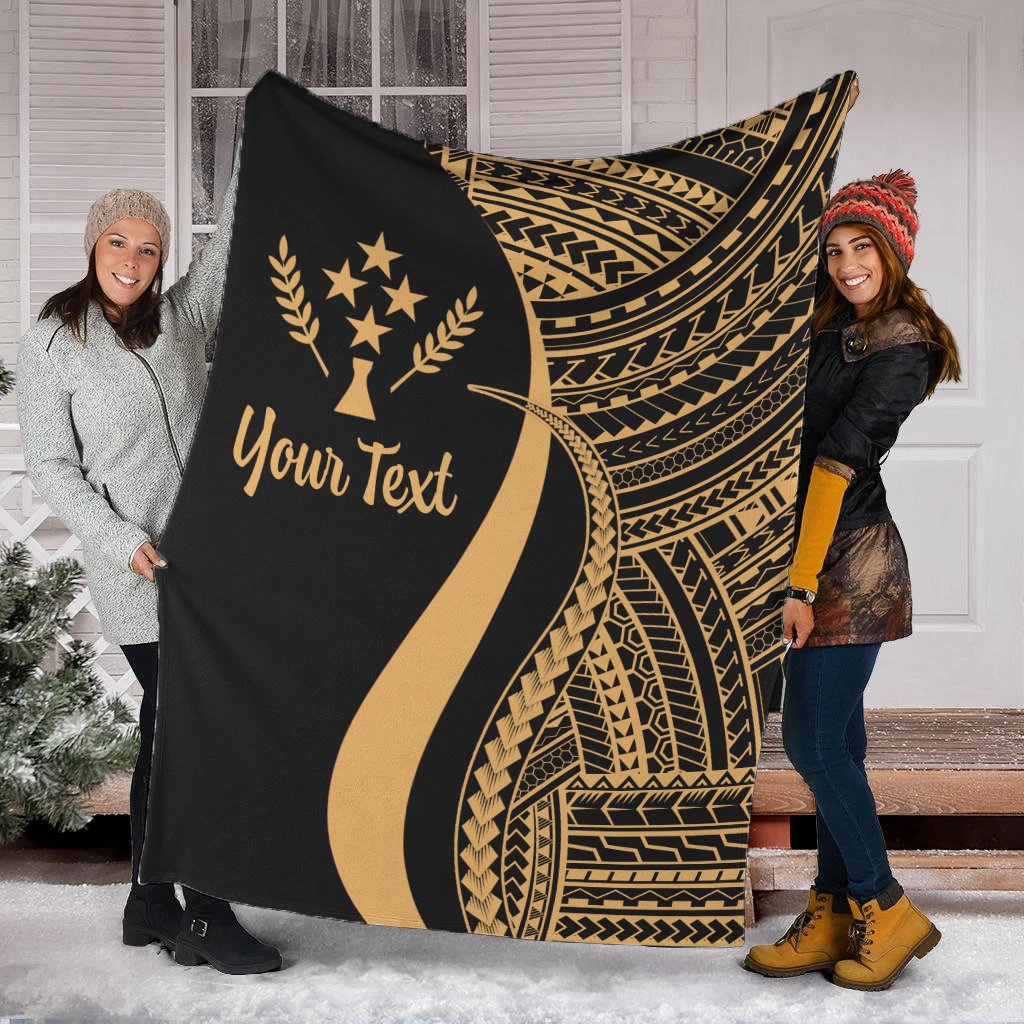 Kosrae Custom Personalised Premium Blanket - Gold Polynesian Tentacle Tribal Pattern White - Polynesian Pride