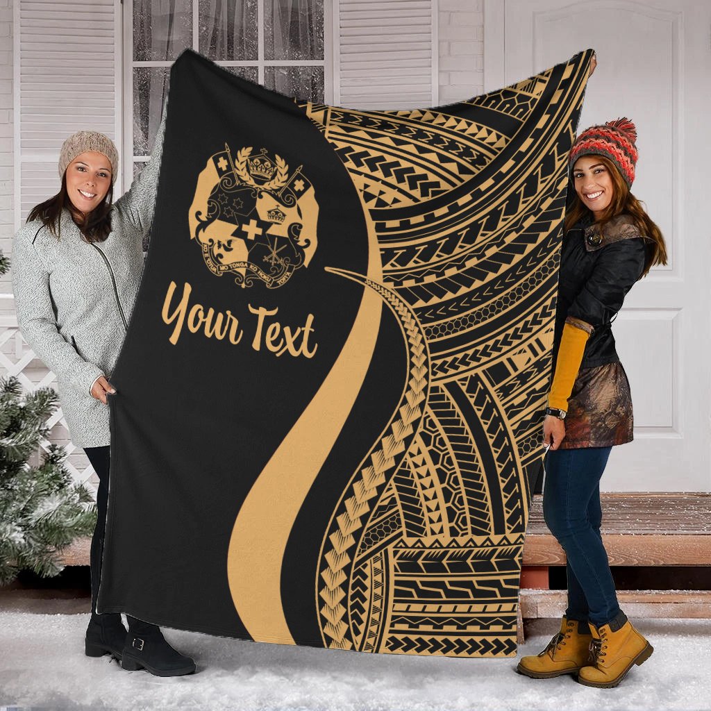 Tonga Custom Personalised Premium Blanket - Gold Polynesian Tentacle Tribal Pattern X-Large 180cm x 200cm - Polynesian Pride