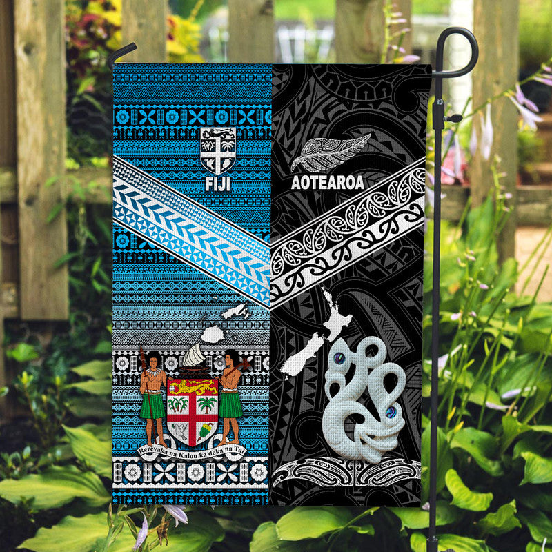 New Zealand And Fiji Flag Together - Black LT8 House Flag - Polynesian Pride