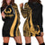 Pohnpei Women's Hoodie Dress - Gold Polynesian Tentacle Tribal Pattern Gold - Polynesian Pride