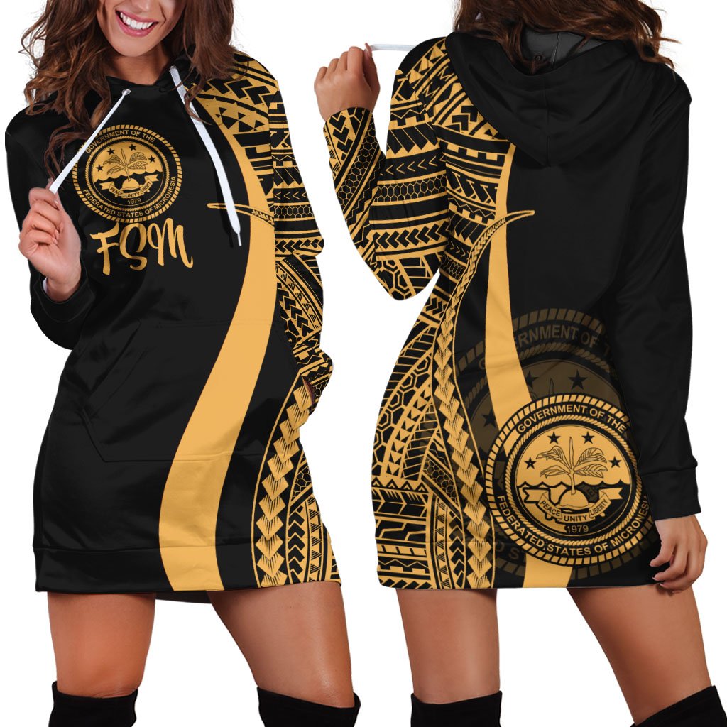 Federated States of Micronesia Women's Hoodie Dress - Gold Polynesian Tentacle Tribal Pattern Gold - Polynesian Pride