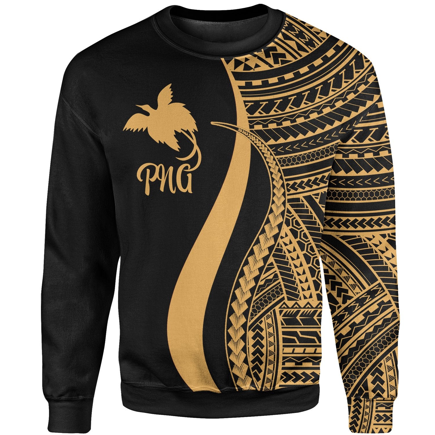 Papua New Guinea Sweatshirt - Gold Polynesian Tentacle Tribal Pattern Unisex Gold - Polynesian Pride