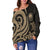 Federated States of Micronesia Women's Off Shoulder Sweater - Gold Tentacle Turtle - Polynesian Pride