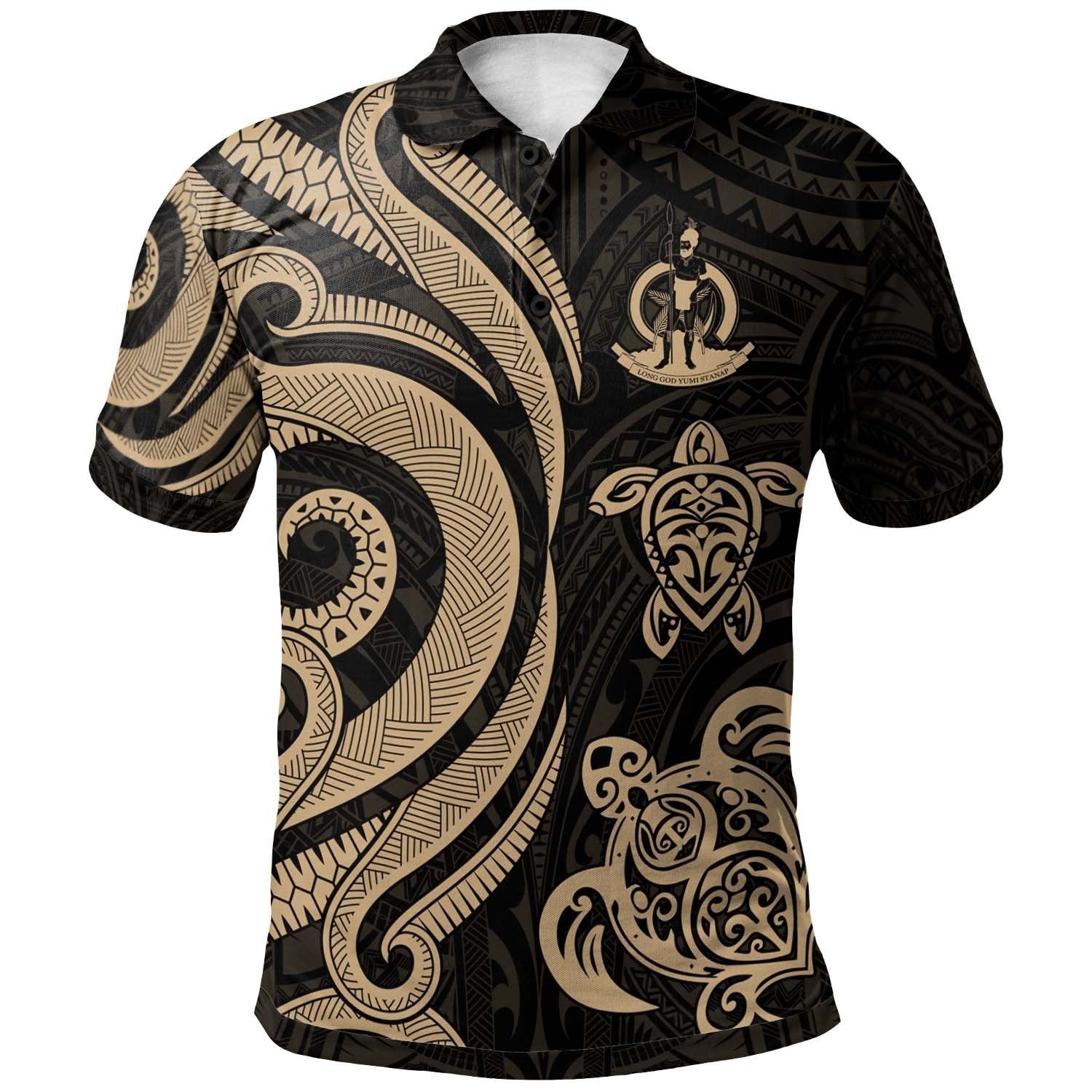 Vanuatu Polo Shirt Gold Tentacle Turtle Unisex Gold - Polynesian Pride