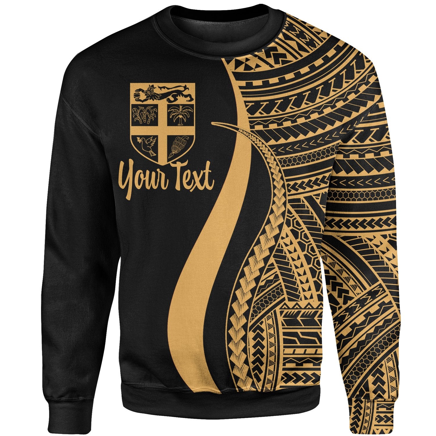 Fiji Custom Personalised Sweatshirt - Gold Polynesian Tentacle Tribal Pattern Unisex Gold - Polynesian Pride