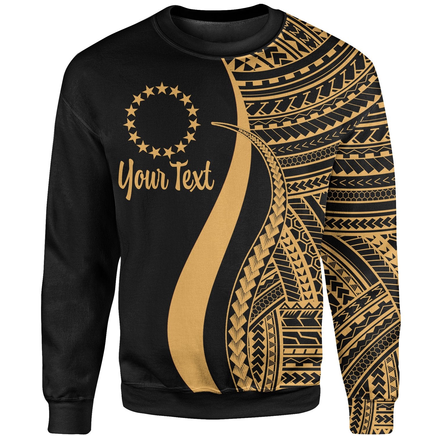 Cook Islands Custom Personalised Sweatshirt - Gold Polynesian Tentacle Tribal Pattern Unisex Gold - Polynesian Pride