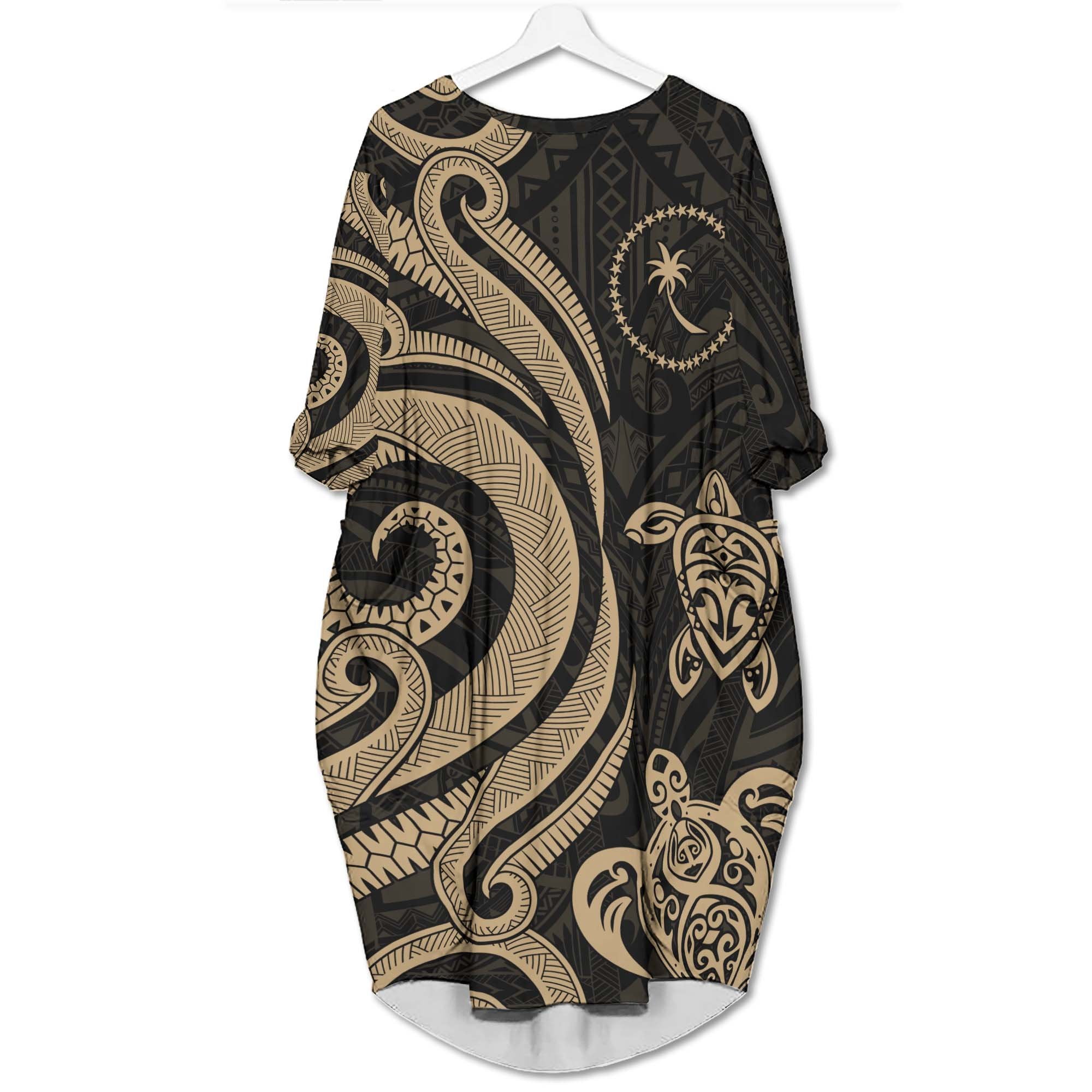 Chuuk Batwing Pocket Dress - Gold Tentacle Turtle Women Gold - Polynesian Pride