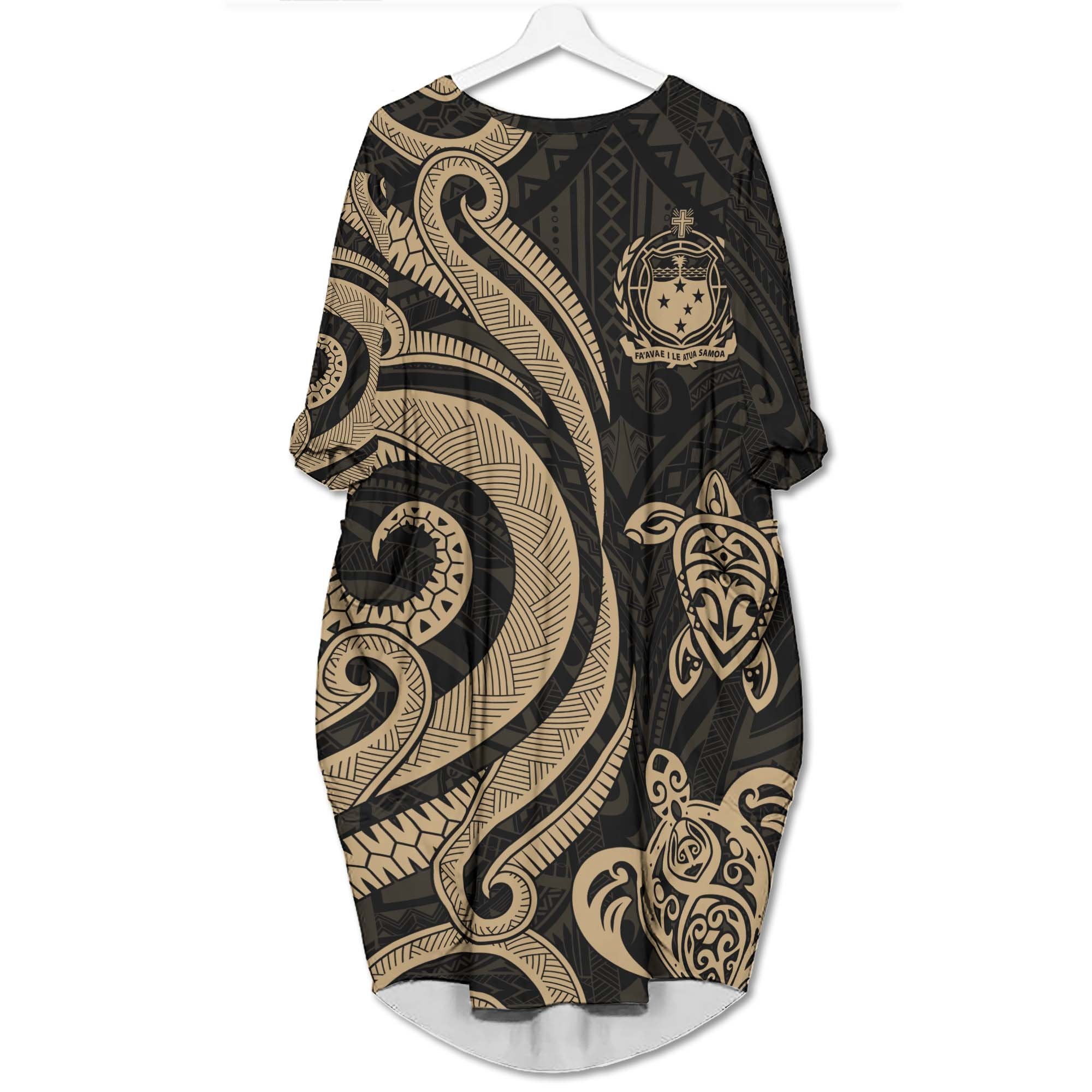 Samoa Batwing Pocket Dress - Gold Tentacle Turtle Women Gold - Polynesian Pride