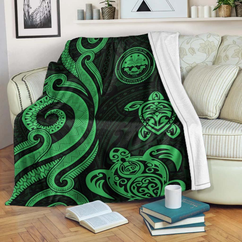 Federated States of Micronesia Premium Blanket - Green Tentacle Turtle White - Polynesian Pride