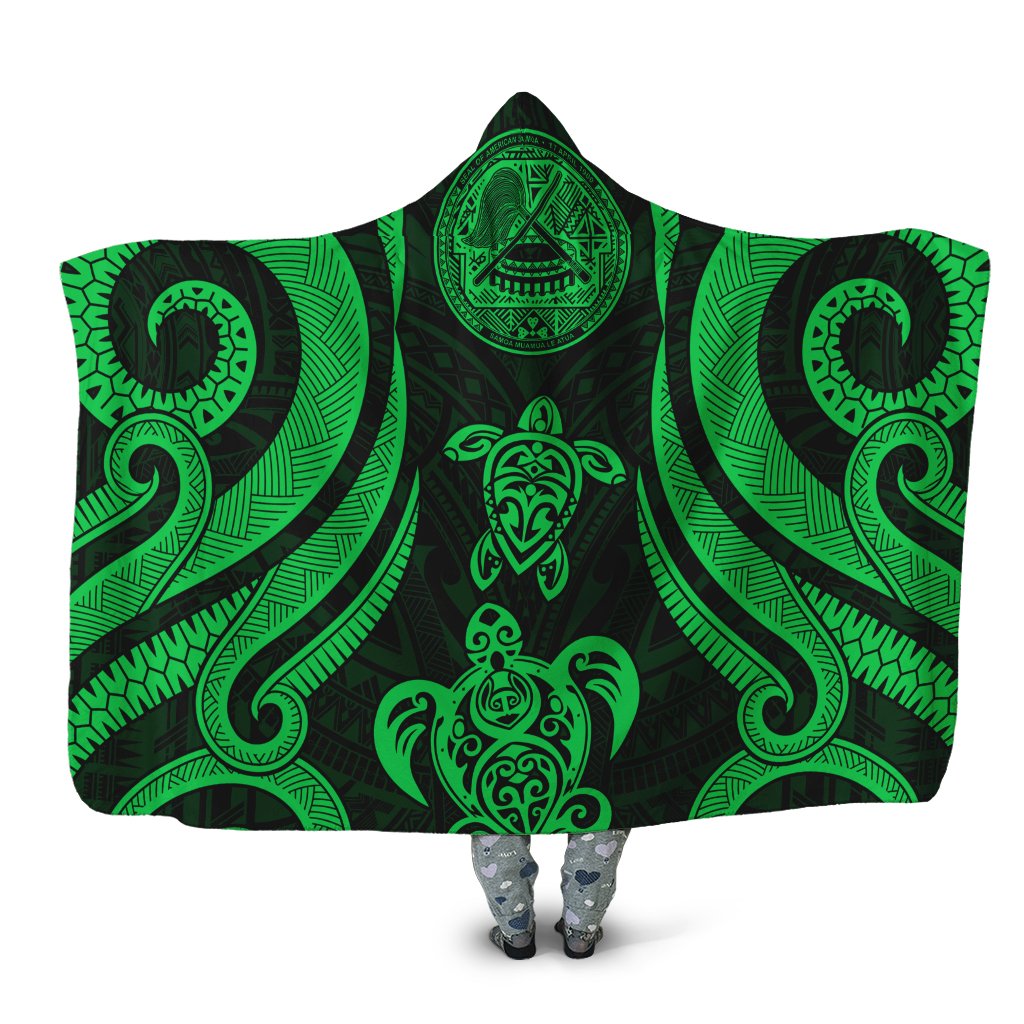 American Samoa Hooded Blanket - Green Tentacle Turtle Hooded Blanket Green - Polynesian Pride