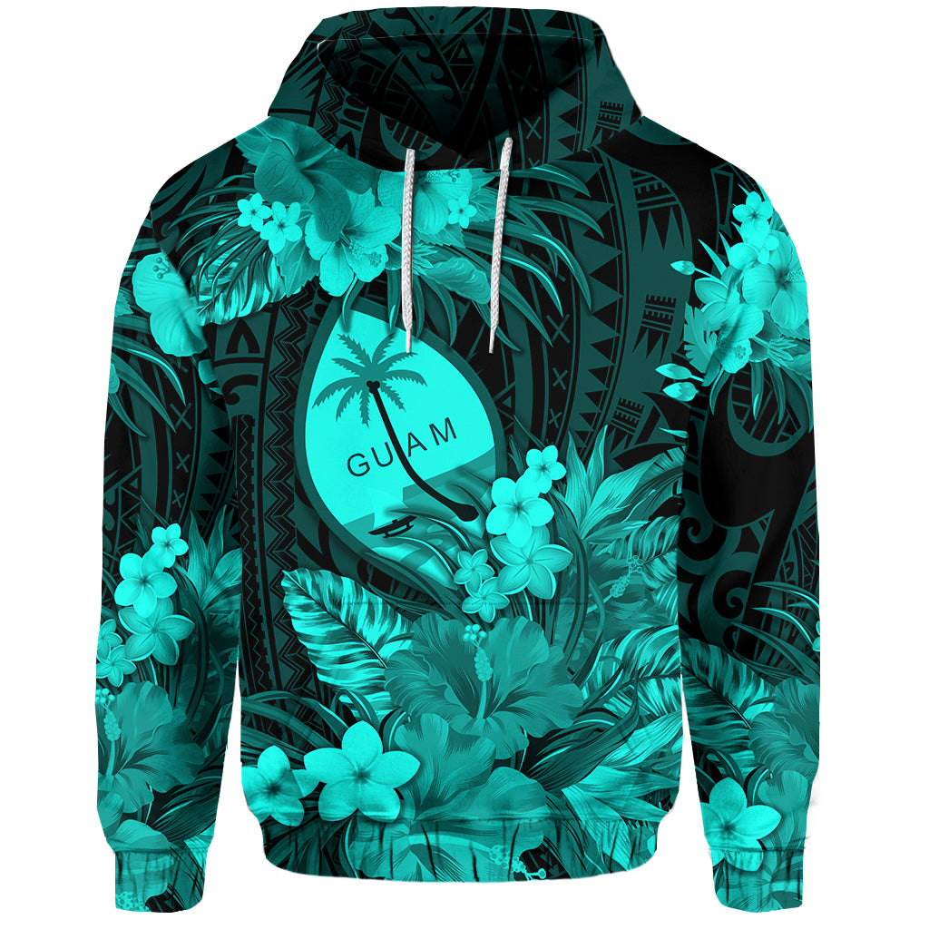 Guam Polynesian Hoodie Tropical Flowers Turquoise LT8 Hoodie Turquoise - Polynesian Pride