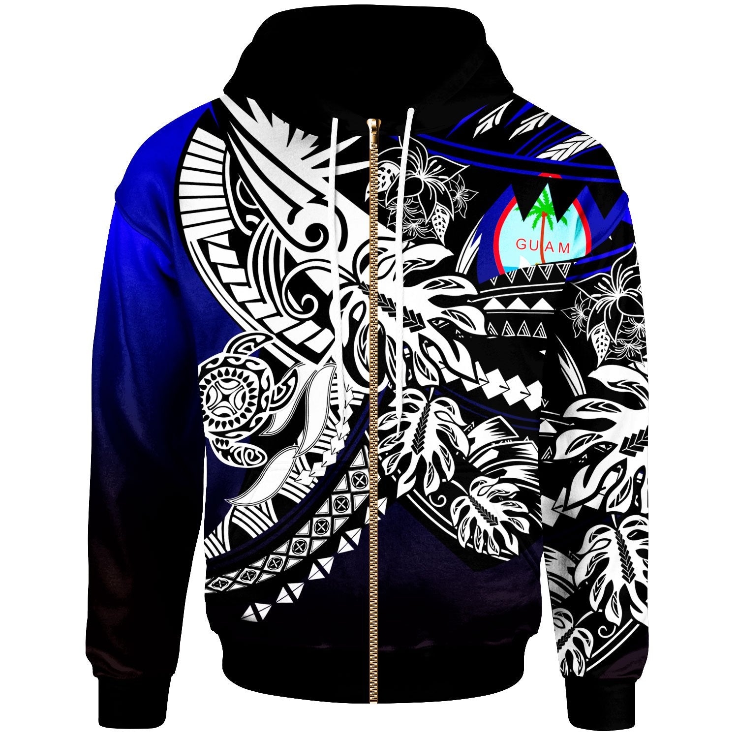 Guam Zip Hoodie Tribal Jungle Pattern Blue Color Unisex Blue - Polynesian Pride