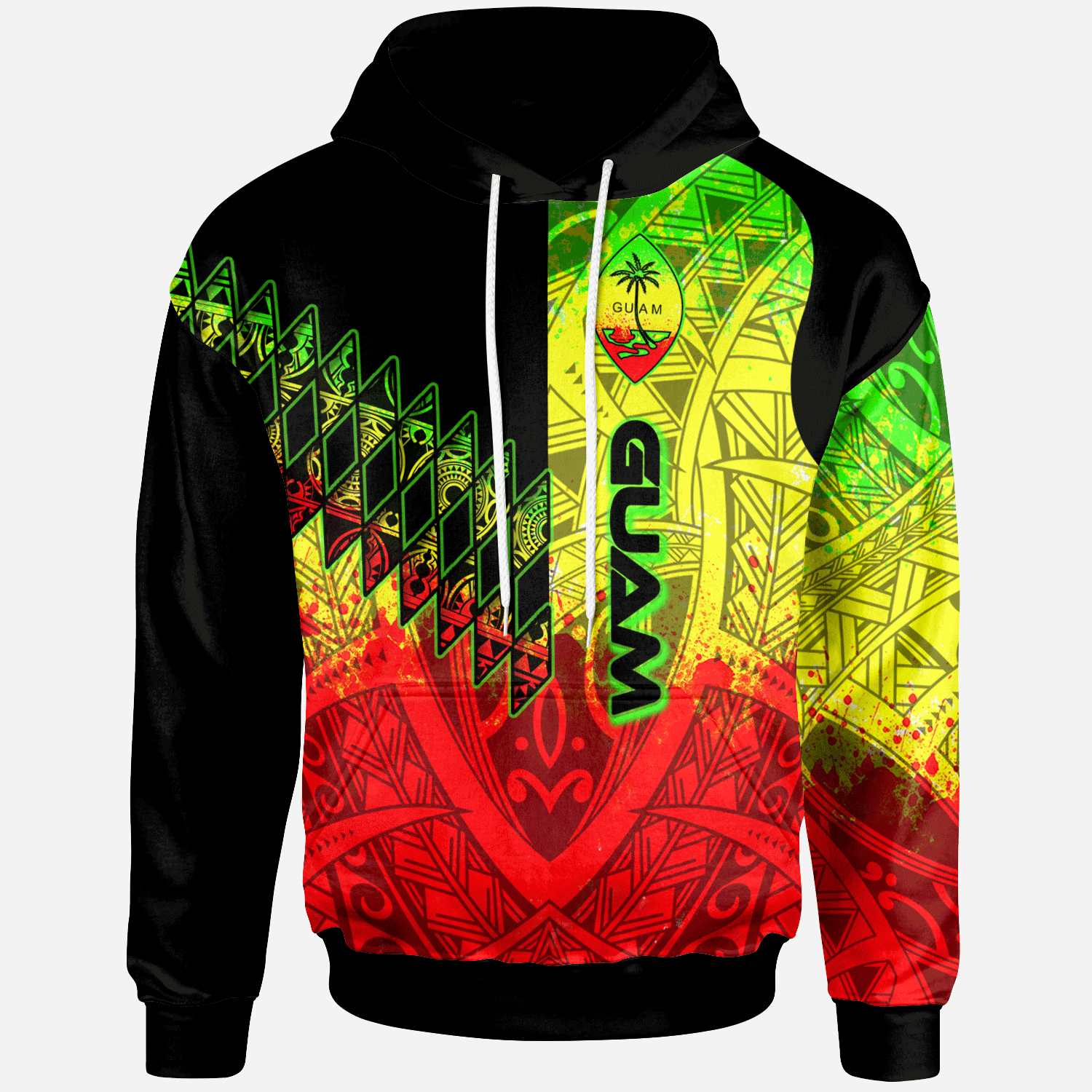 Guam Hoodie Reggage Color Symmetry Style Unisex Black - Polynesian Pride