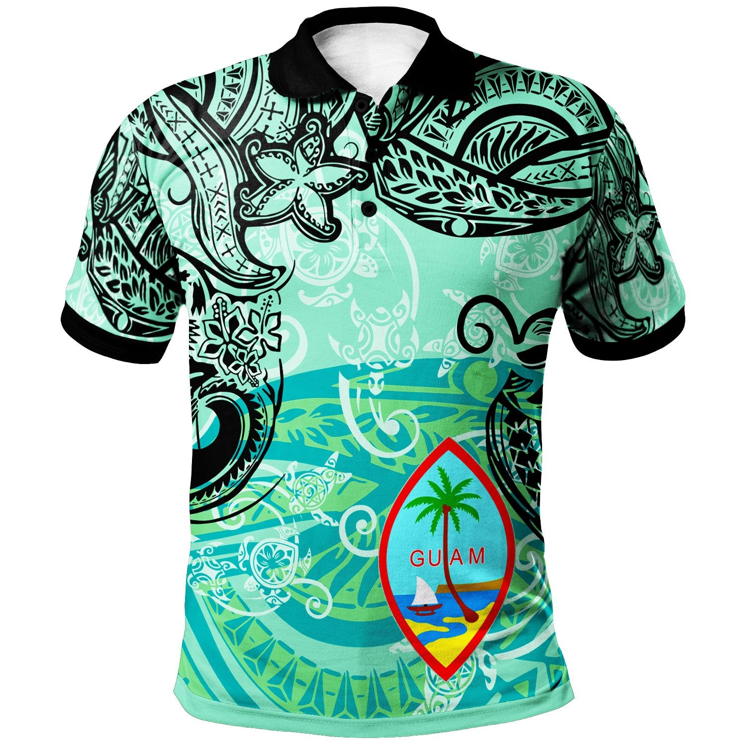 Guam Polo Shirt Vintage Floral Pattern Green Color Unisex Green - Polynesian Pride