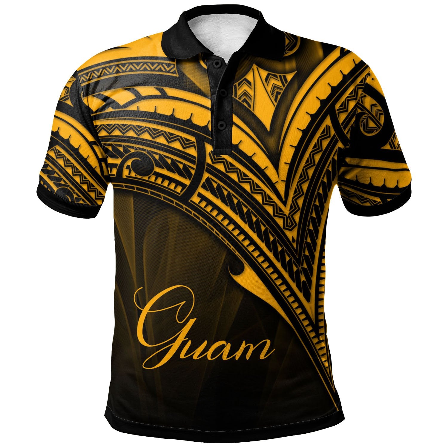 Guam Polo Shirt Gold Color Cross Style Unisex Black - Polynesian Pride