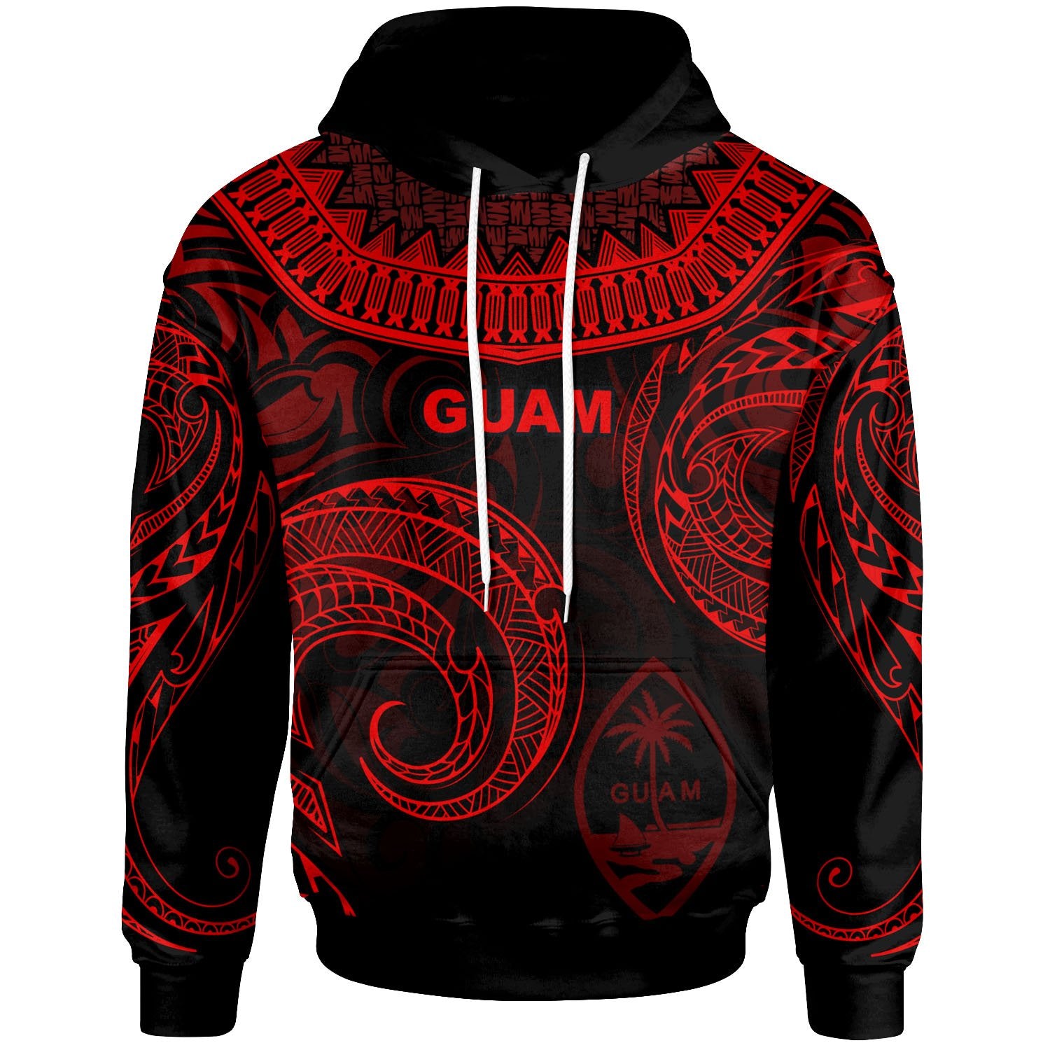 Guam Hoodie Palm Leaf Texture Red Unisex Red - Polynesian Pride