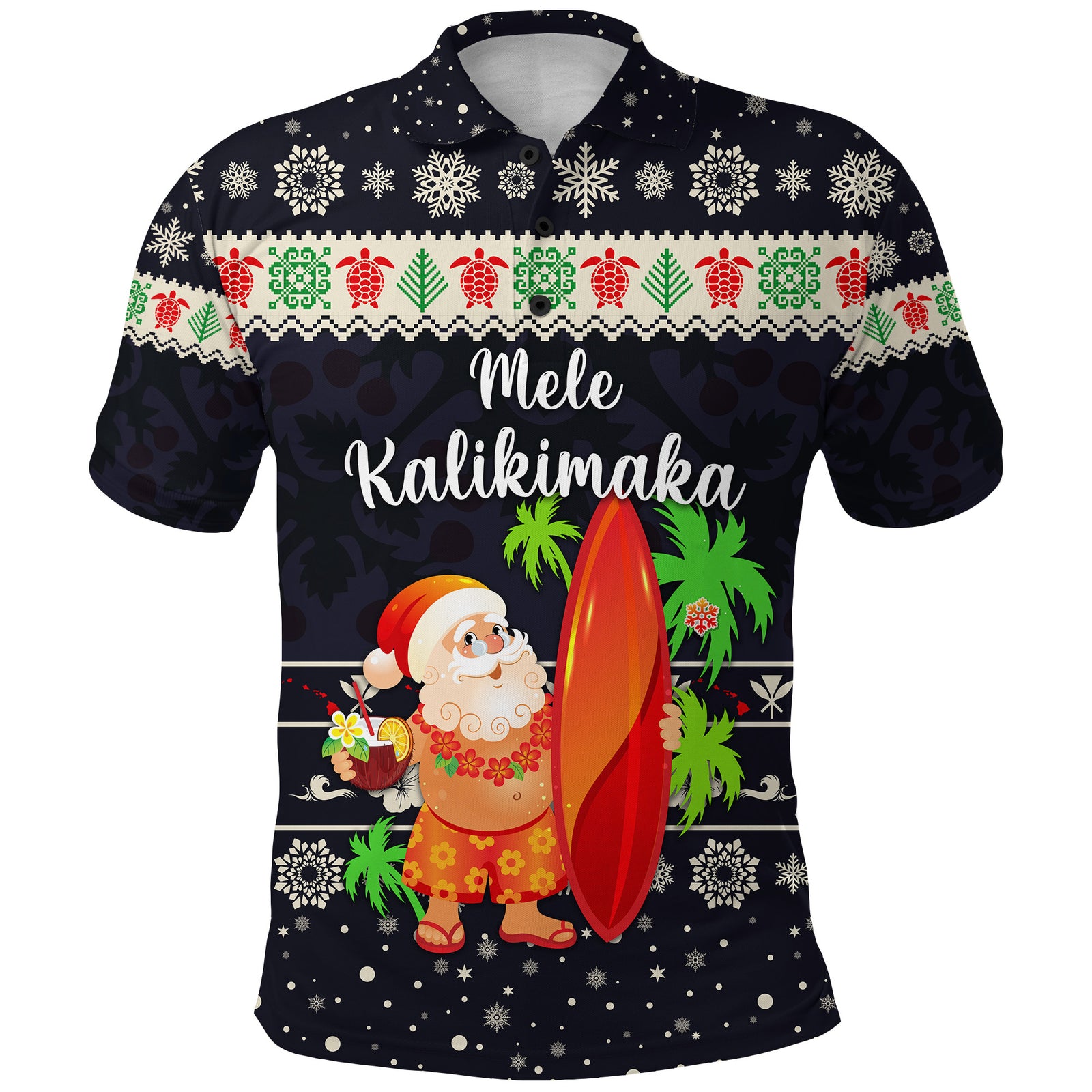 Hawaii Christmas Polo Shirt Santa Claus Surfing Simple Style Navy LT8 Navy - Polynesian Pride