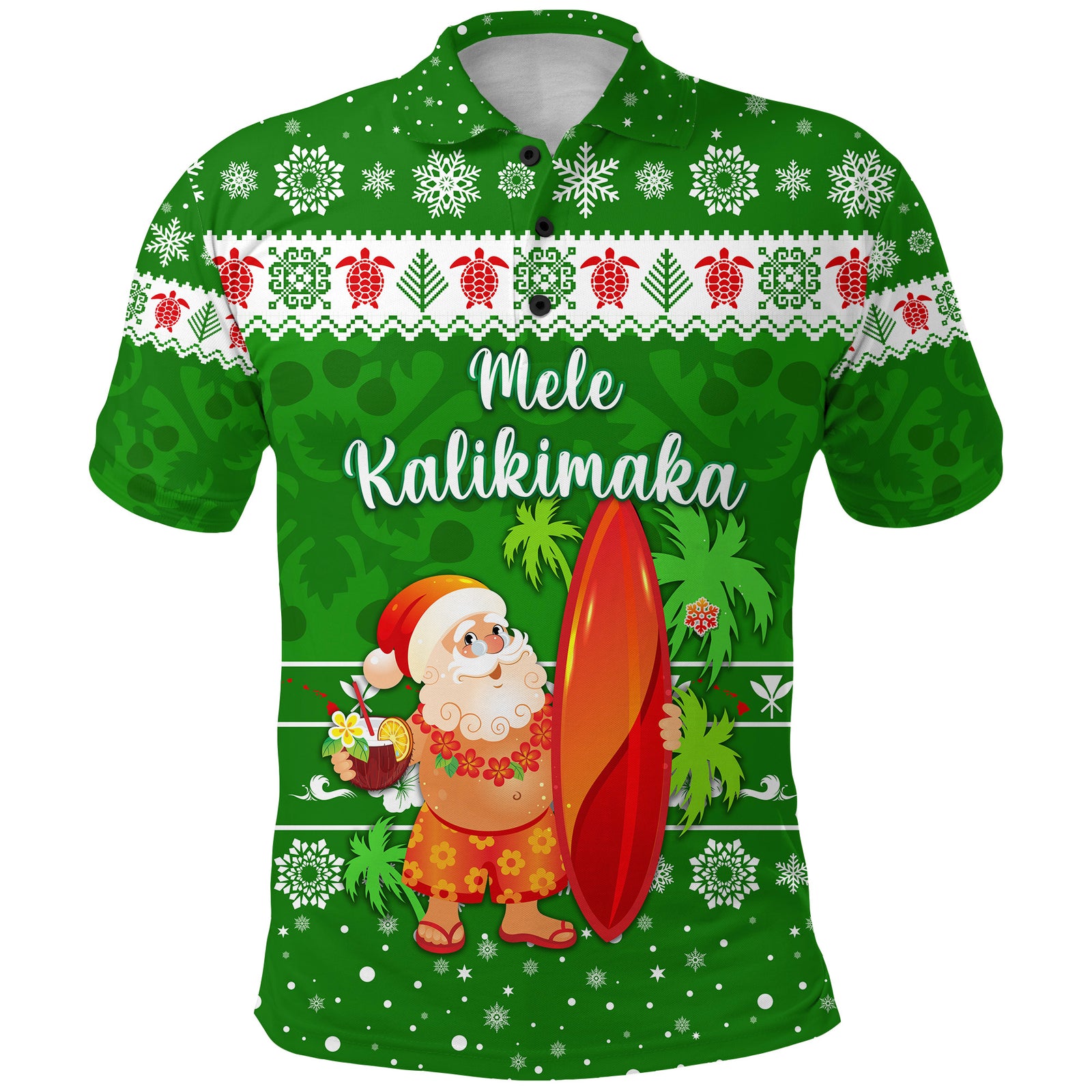 Hawaii Christmas Polo Shirt Santa Claus Surfing Simple Style Green LT8 Green - Polynesian Pride