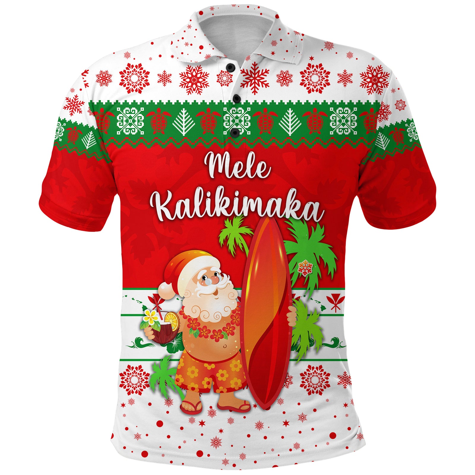 Hawaii Christmas Polo Shirt Santa Claus Surfing Simple Style White LT8 Red - Polynesian Pride