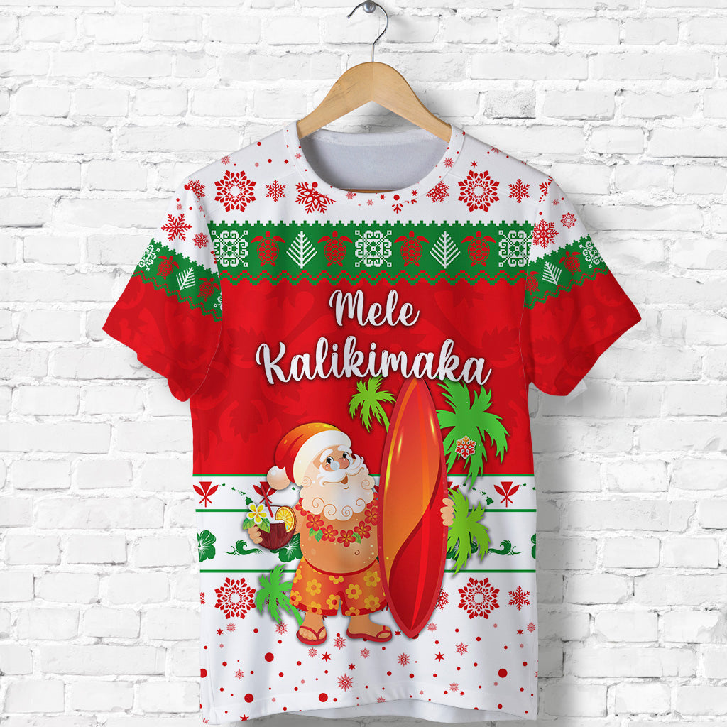 Custom Hawaii Christmas T Shirt Santa Claus Surfing Simple Style White LT8 - Polynesian Pride