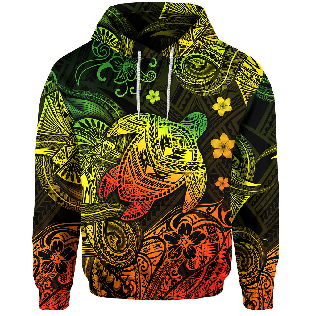 Custom Hawaii Turtle Polynesian Hoodie Plumeria Flower Unique Style Reggae LT8 Reggae - Polynesian Pride