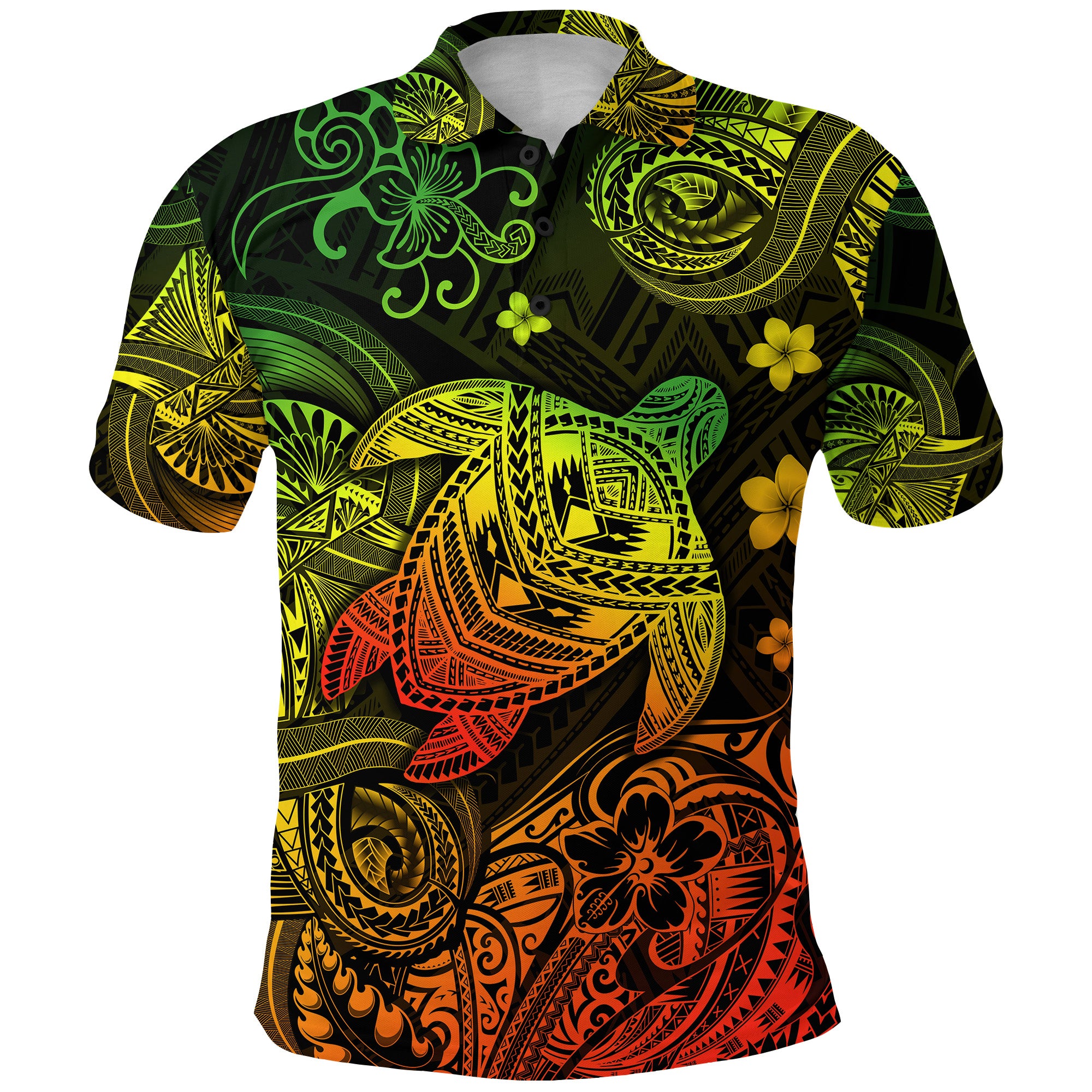 Hawaii Turtle Polynesian Polo Shirt Plumeria Flower Unique Style Reggae LT8 - Polynesian Pride