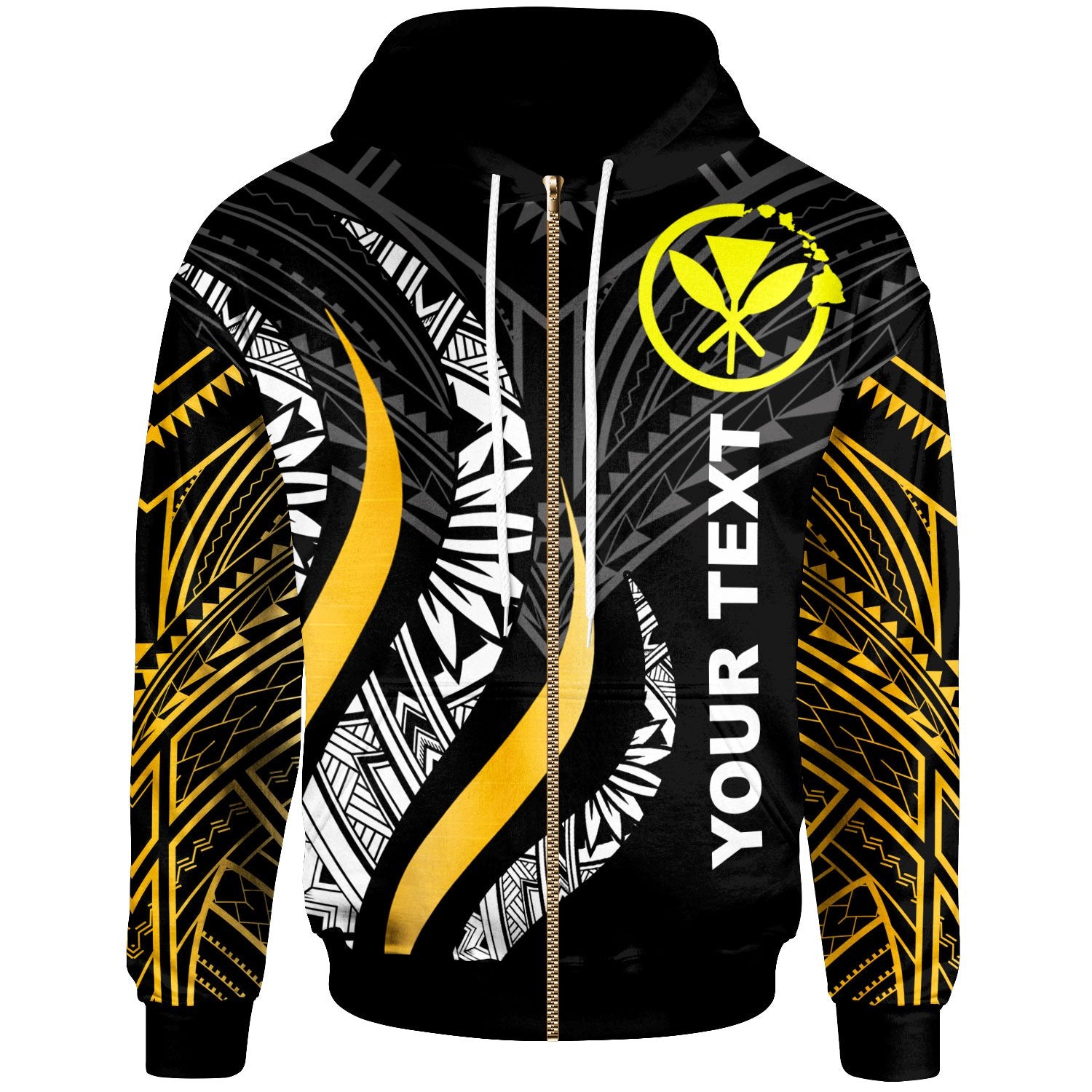 Hawaii Custom Zip Hoodie Hawaii Strong Fire Pattern Gold Unisex Gold - Polynesian Pride