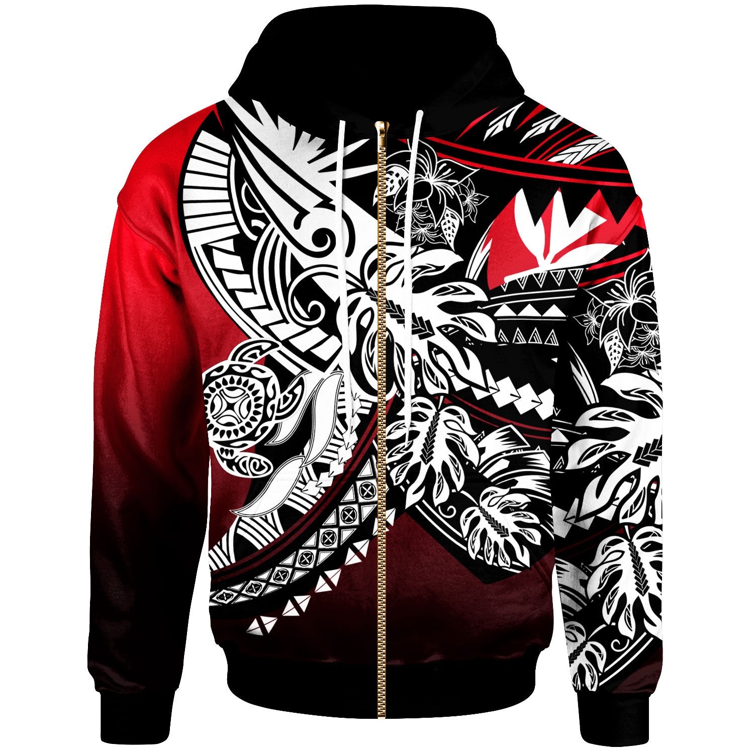 Hawaii Zip Hoodie Tribal Jungle Pattern Color Unisex Red - Polynesian Pride