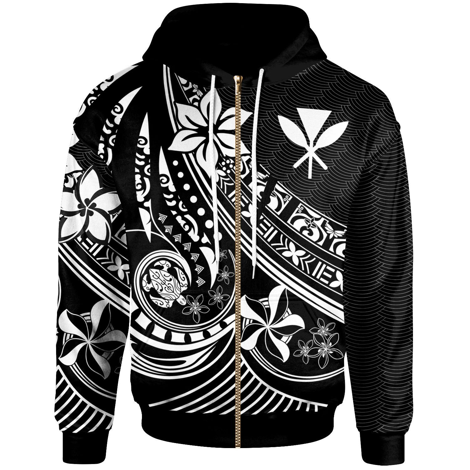 Hawaii Zip Hoodie The Flow of The Ocean White Unisex White - Polynesian Pride