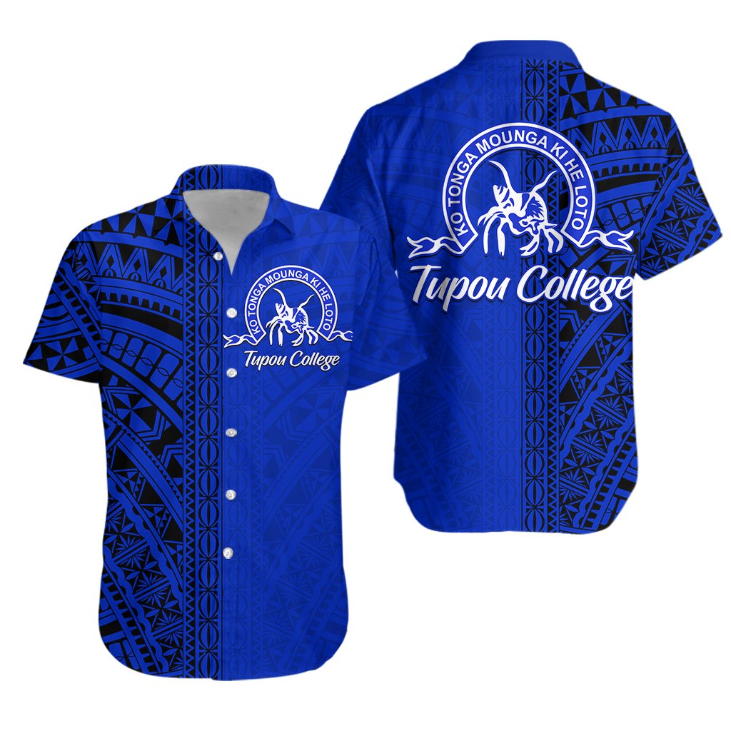 Tupou College Hawaiian Shirt Half Version Black Blue - Polynesian Pride