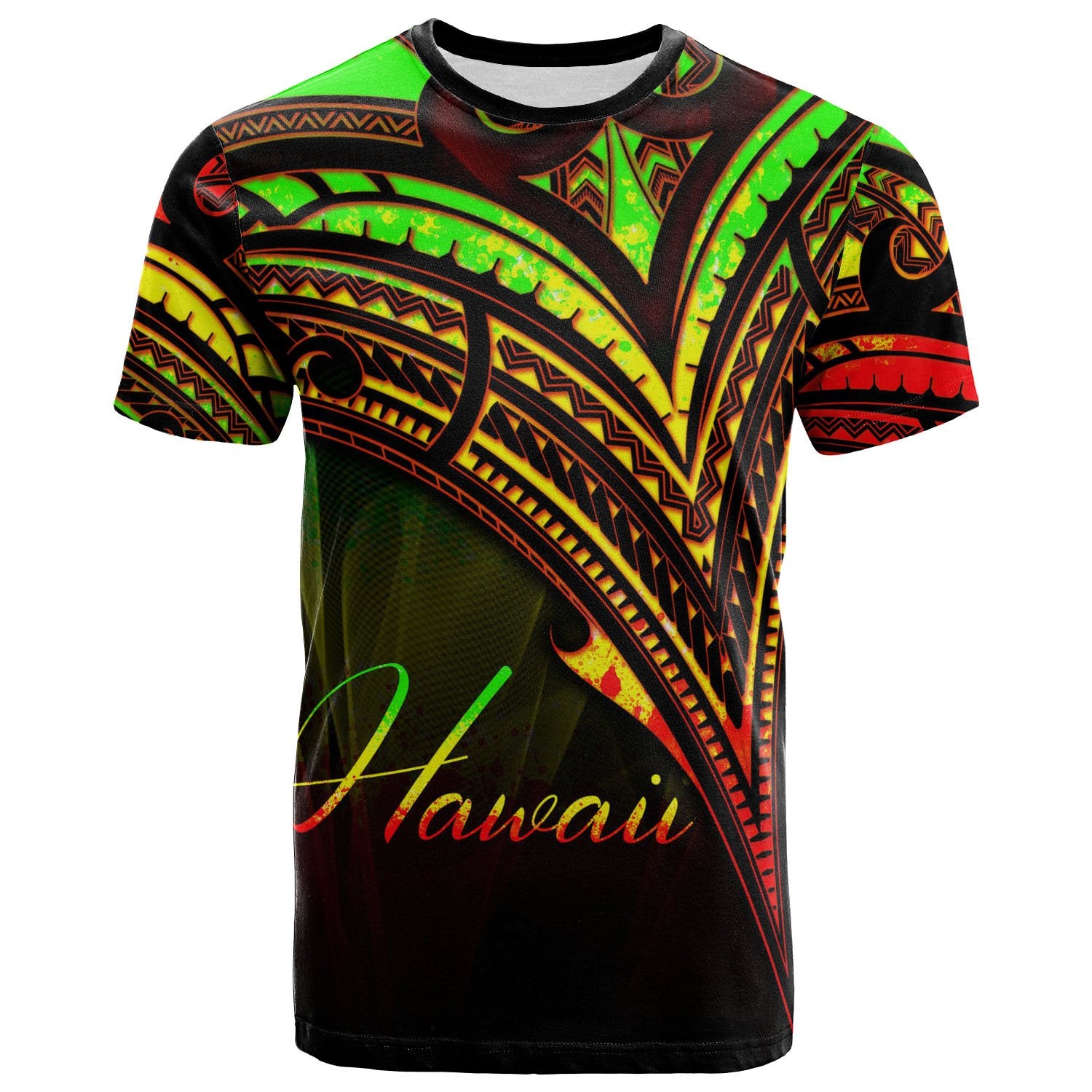 Hawaii T Shirt Reggae Color Cross Style Unisex Black - Polynesian Pride