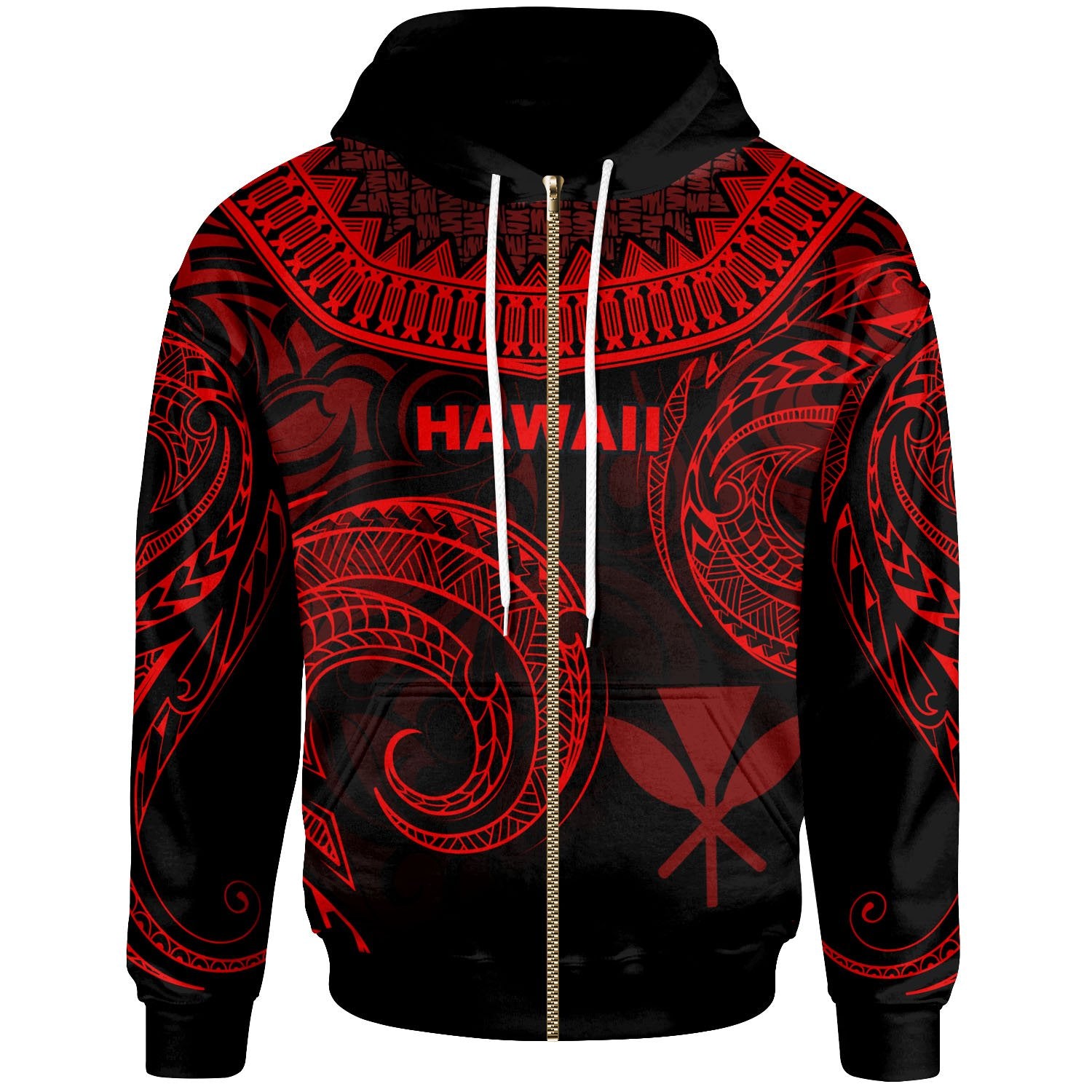 Hawaii Zip Hoodie Palm Leaf Texture Red Unisex Red - Polynesian Pride