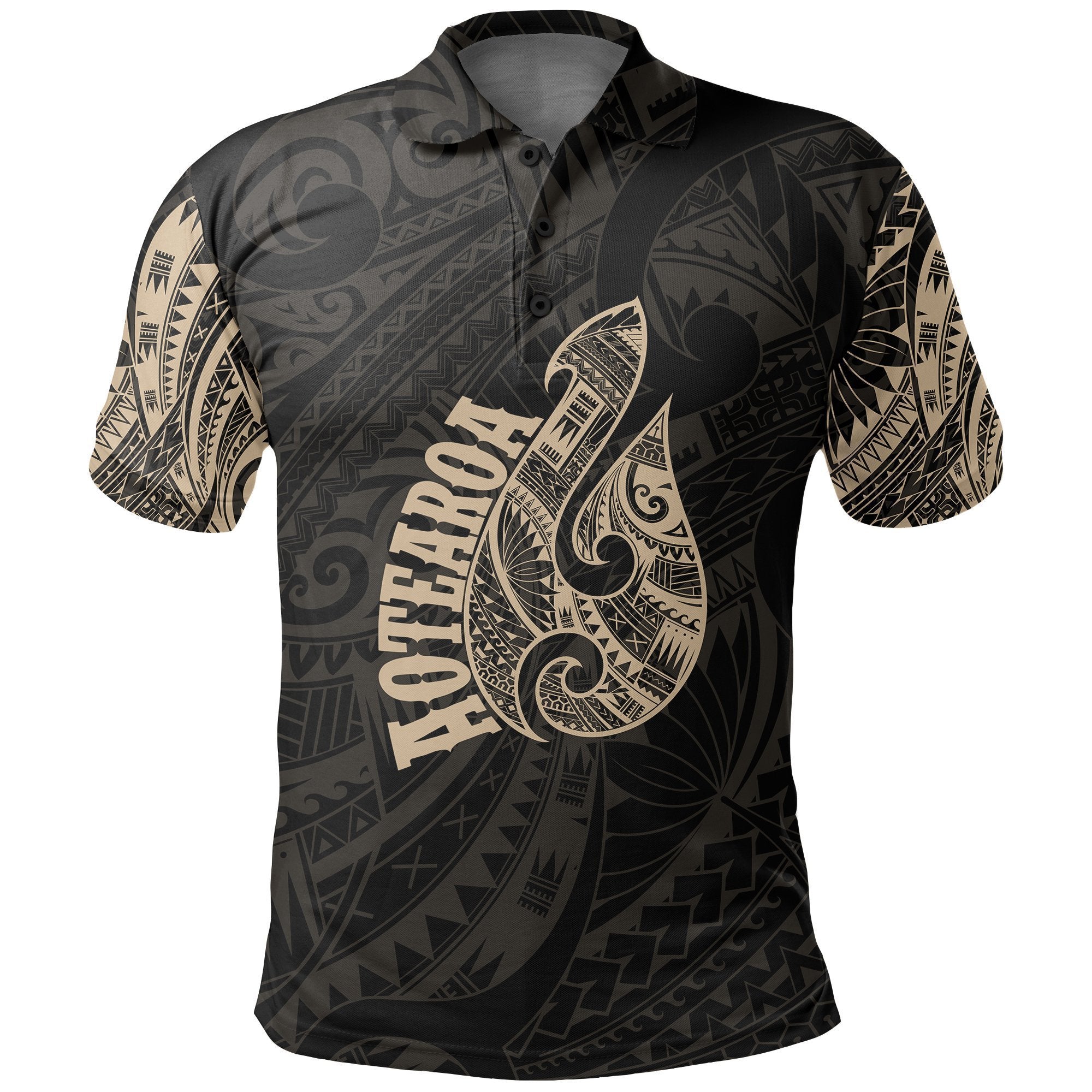 Hei Matau Maori Tattoo Polo Shirt Gold Unisex Black - Polynesian Pride